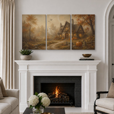Décoration murale vintage pour Halloween : maison hantée, impression giclée sur toile encadrée (2 pièces) - 40,6 x 61 cm (16 x 24 pouces)