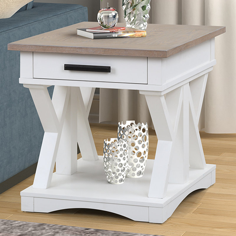 Bankhead End Table with Storage, Weathered Natural Top/Cotton Base