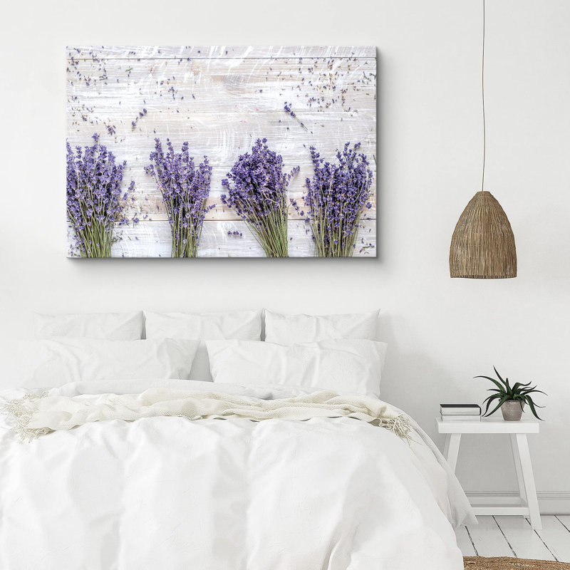 Fleur en fleurs «Bouquets de lavande sur des plantes de table en bois» sur, H 12 po x l 18 po