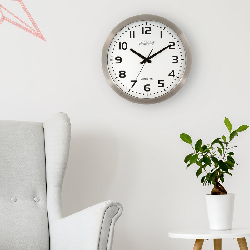 Soltis 16" Stainless Steel Atomic Wall Clock, Silver