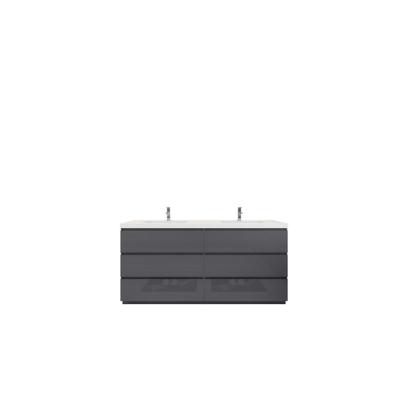 Rheana 70.86'' Double Bathroom Vanity with Plastic Top, High Gloss Gray