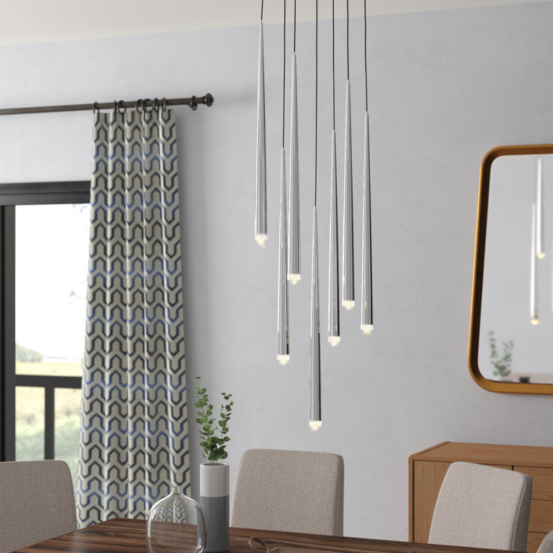 Luminaire suspendu cylindre grappe 7 lumières Liesel, Chrome