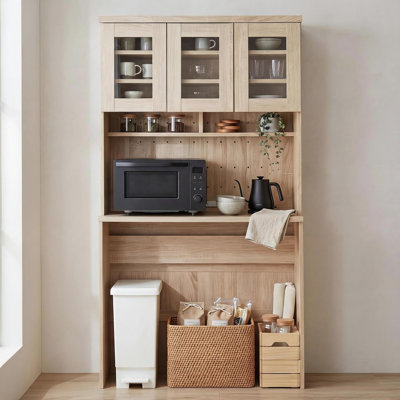 71.5" Kitchen Pantry Cabinet with Trash Can Storage, Kitchen Hutch Storage Cabinet with Microwave Stand and Drawer, Freestanding Kitchen Cabinet with Adjustable Shelves, Coffee Bar Cabinet