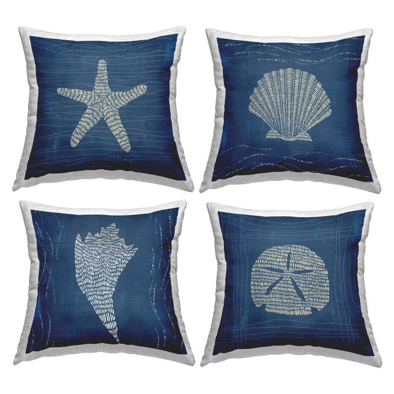 Coussin décoratif à motif de vagues bleues imprimé par Jetty Home, LLC (ensemble de 4)