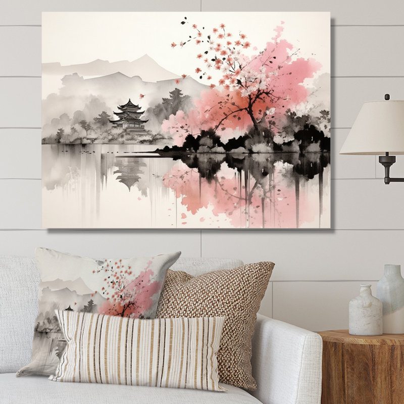 Art asiatique, lac Sumi III - art asiatique, art encadré, H 34 po x l 44 po x P 1,5 po, Toile tendue