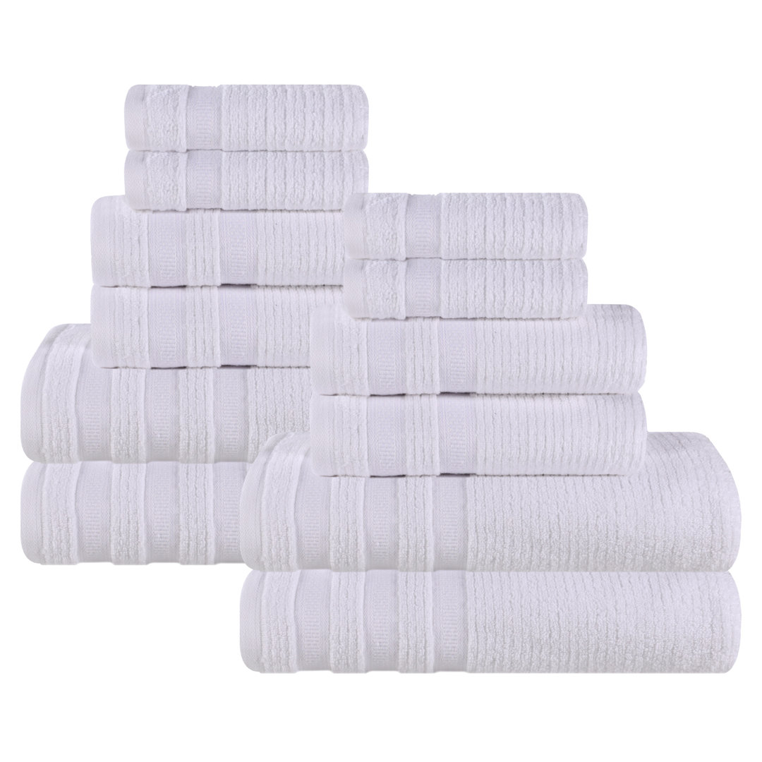 Orletta Zero Twist Cotton Ribbed Modern Geometric Border Soft Highly-Absorbent Assorted 12 Piece Bathroom Towel Set Hokku Designs 