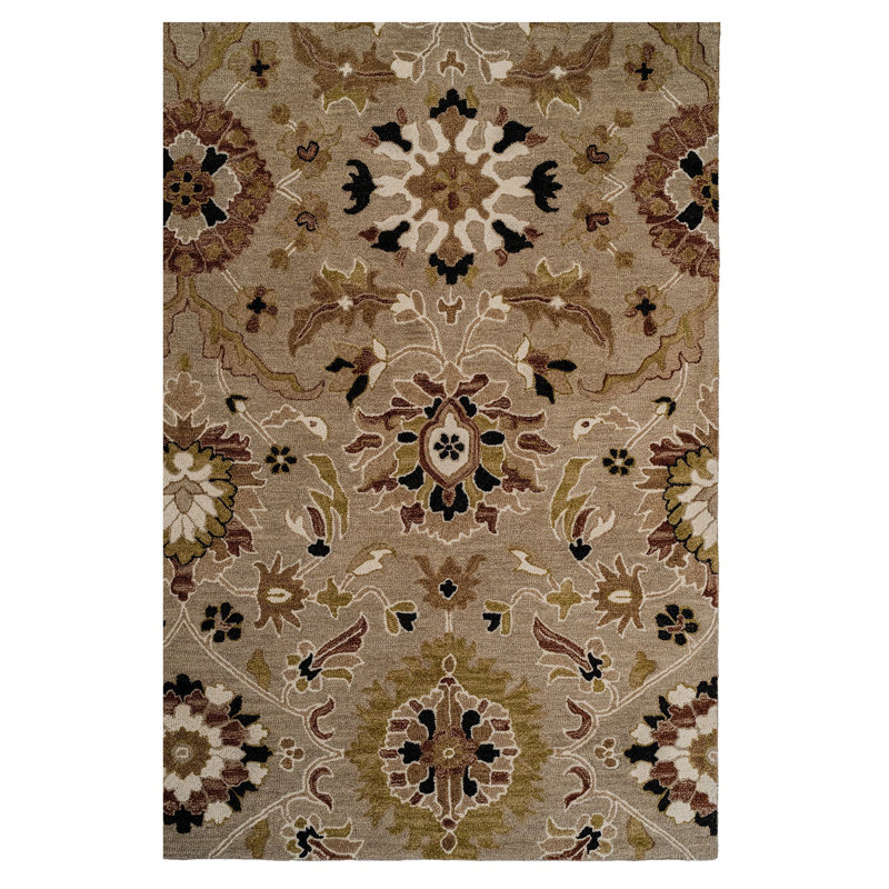 Rectangle Urda-Keshan Wool Area Rug with Non-Slip Backing, Rectangle 8' x 10'