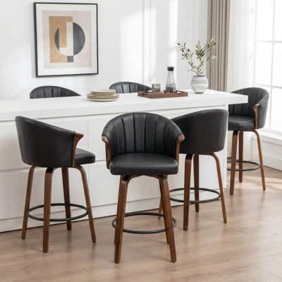 Tabouret de comptoir pivotant rembourré avec structure en bois Devault