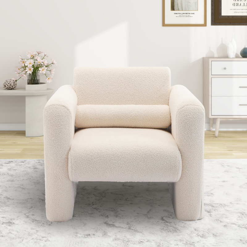 Fauteuil d'appoint moderne rembourré, Sherpa crème