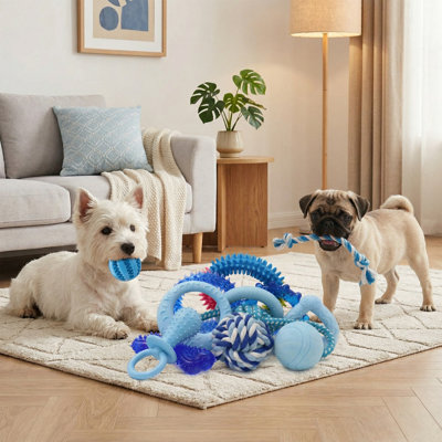 20-Pack Blue Puppy Chew Toys Set, Includes Rings, Ropes & Rubber Balls, Interactive Bundle for Small Breeds