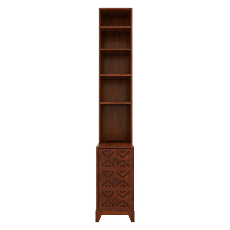 End Table with 3 Drawers, Corner Table with 4 Open Shelves, Tall Side Table for Bedroom and Corner