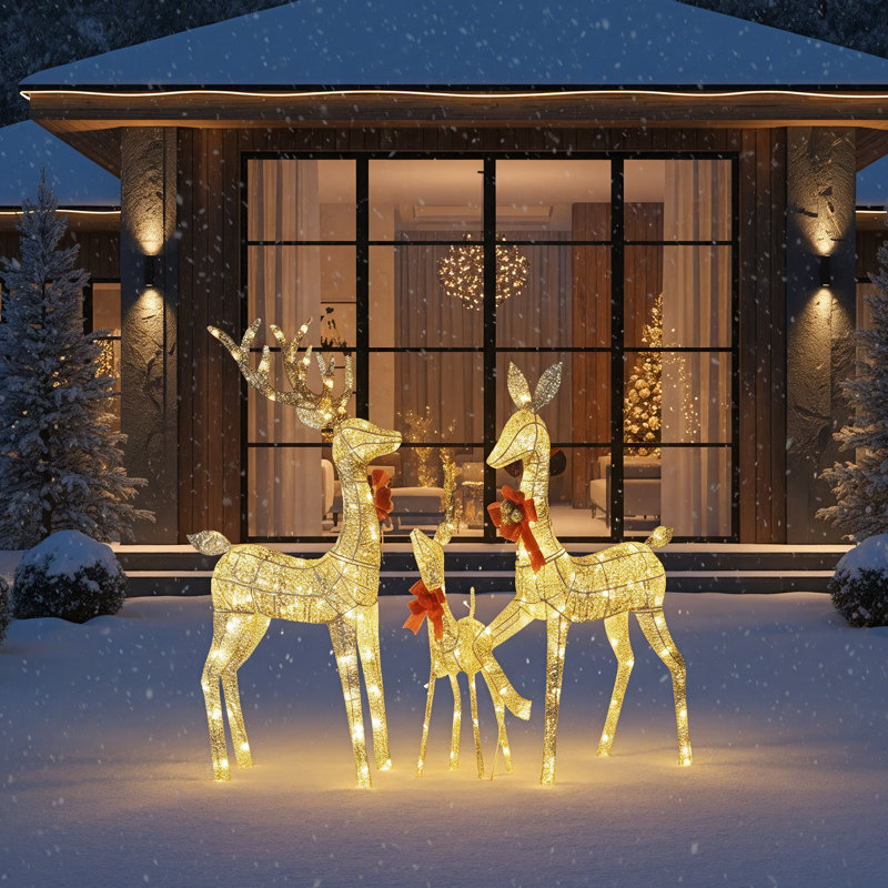 Décoration de jardin lumineuse pour renne de Noël, 3 pièces, Brun