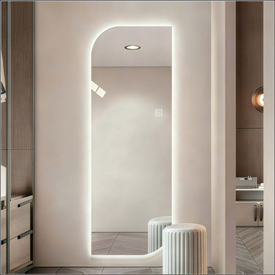 Miroir mural à DEL pleine longueur, forme irrégulière, éclairage à intensité variable, verre sans cuivre de 5 mm, câblé ou à brancher, pour vestibule, chambre à coucher et salon