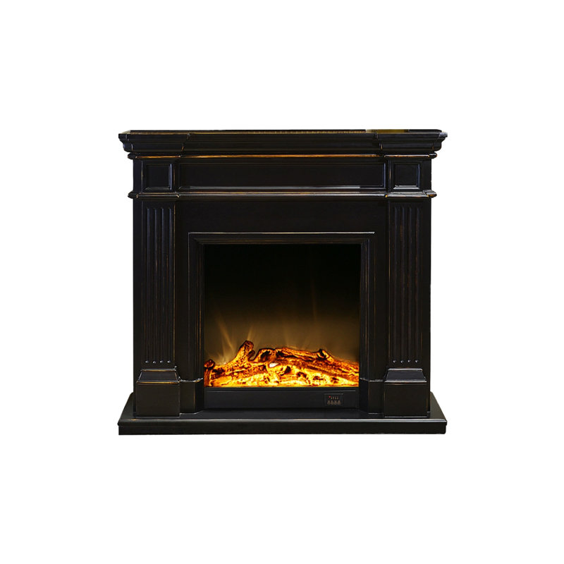Black Solid Wood Electric Fireplace, Black