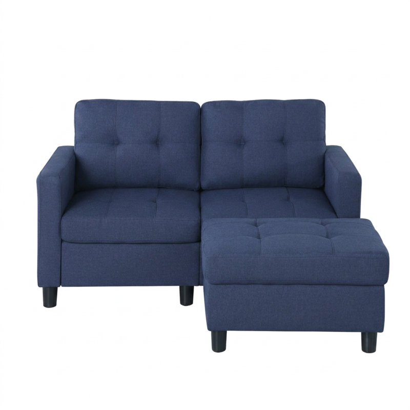 Kentrell 54"W Upholstered Loveseat with Ottoman, Blue