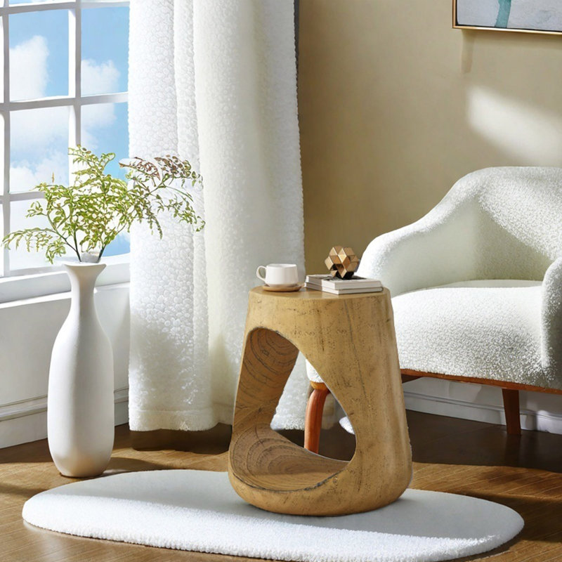 MGO Standard Hollow Side Table, Round Top End Table, Wood-Like Texture Accent Table, Natural Color