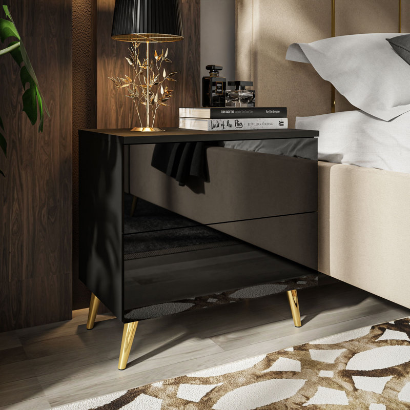 Istanbul 55cm W Bedside Table, Black