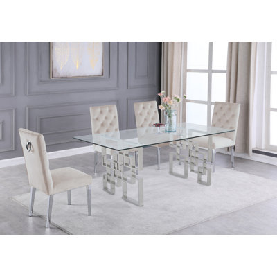 Marcano Glass Top Double Pedestal Dining Set