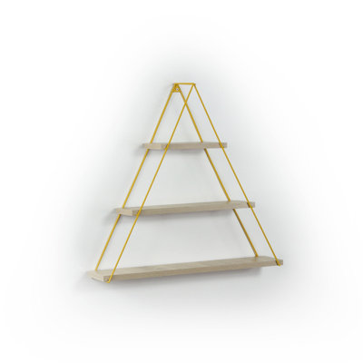Étagère triangulaire murale suspendue en métal flottante pour livres, chêne / jaune, pour salon, chambre à coucher, salle de bain, bureau