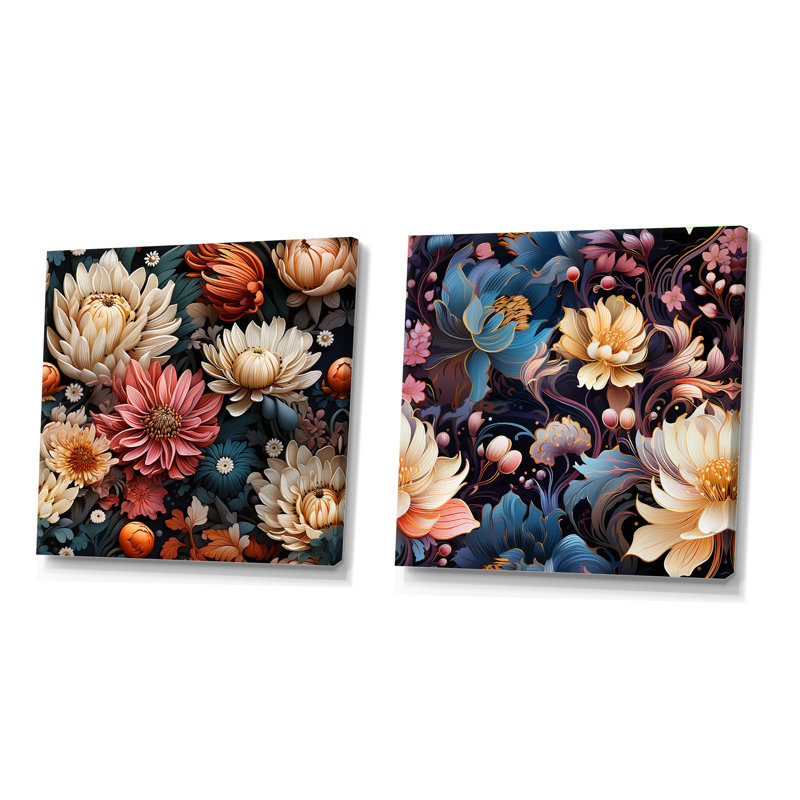 Gorecki - Ensemble de 2 collages floraux carrés, H 36 po x l 73 po, Toile tendue