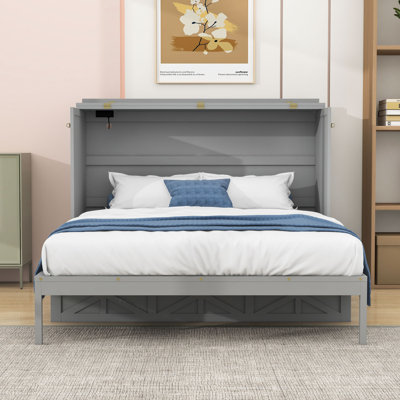 Grand lit escamotable 1 tiroir avec station de charge, armoire convertible