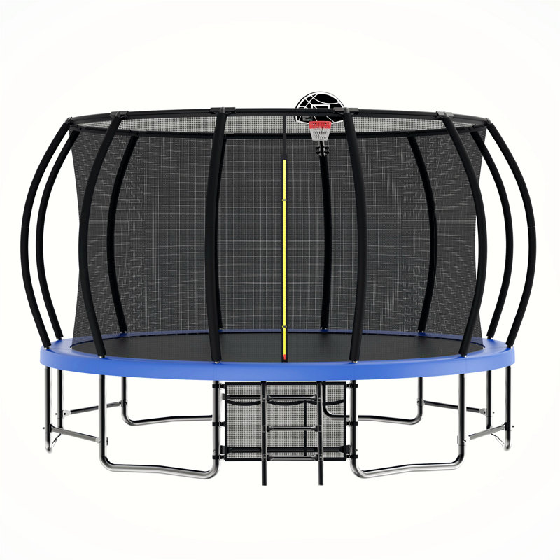 Trampoline de style roman avec barre d'équilibre et filet de clôture