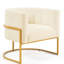 Chaise d'appoint en velours de style Mid-Century avec dossier incurvé - Base incurvée crème et stable