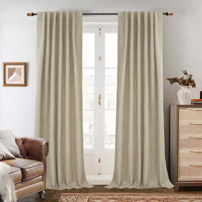 100% Blackout Linen Textured  Curtains Farmhouse Thermal Insulated Pocket Back Tab Full Light Blocking 2 Panel