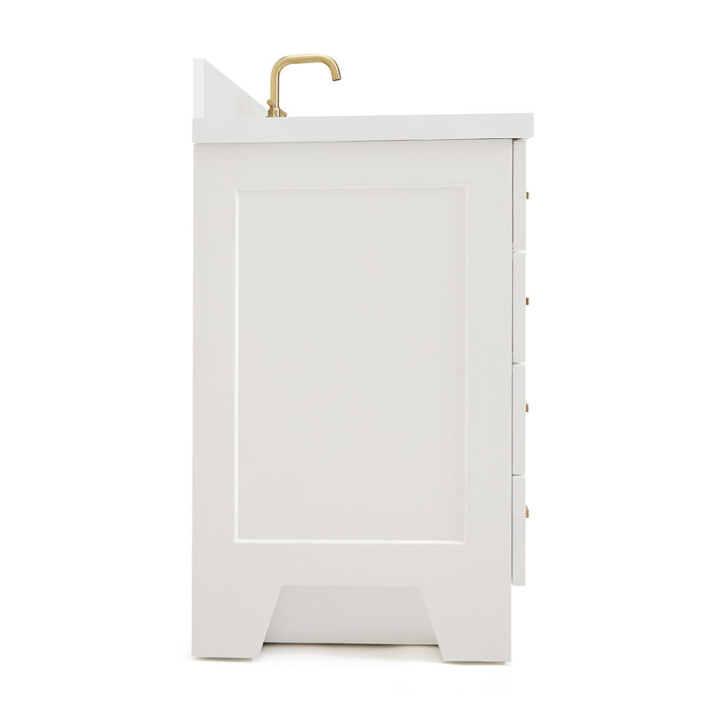 61 IN.  Single Bathroom Vanity, White, Oval, White Quartz
