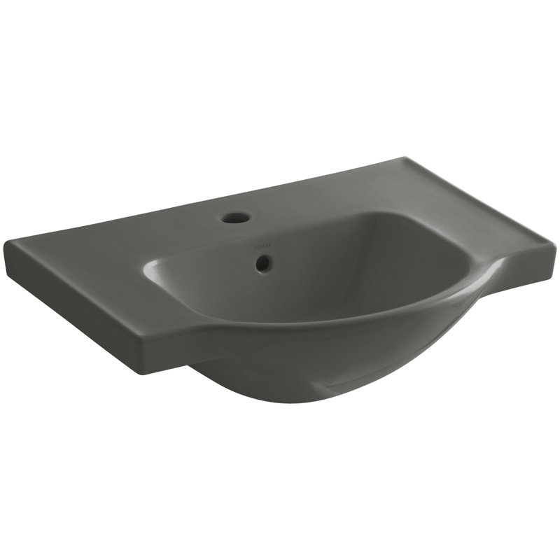Veer Ceramic Pedestal Bathroom Sink with Overflow, Thunder Gray, 7.99" H x 24" L x 18.25" W, Single