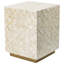 Tabouret haut carré de 18 po crème, motifs de losanges, base en laiton, tabouret à double usage ou mobilier de table
