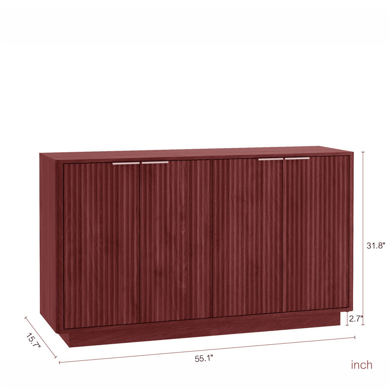 Buffet cannelé 55 po avec tablettes réglables, Rouge