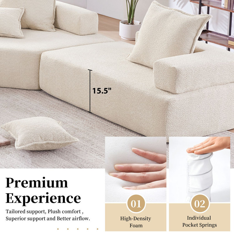 156'' Oversized Modular U Shaped Sectional Sofa, Luxury Boucle Floor Couch Set, Convertible Compressed Foam-Filled Sofa for Living Room, 4 PC Free Combination