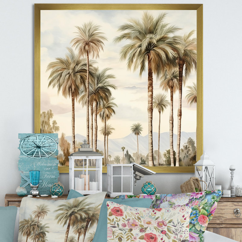 Palmiers sur la plage IV, Cadre doré simple, H 24 po x l 24 po x P 1 po