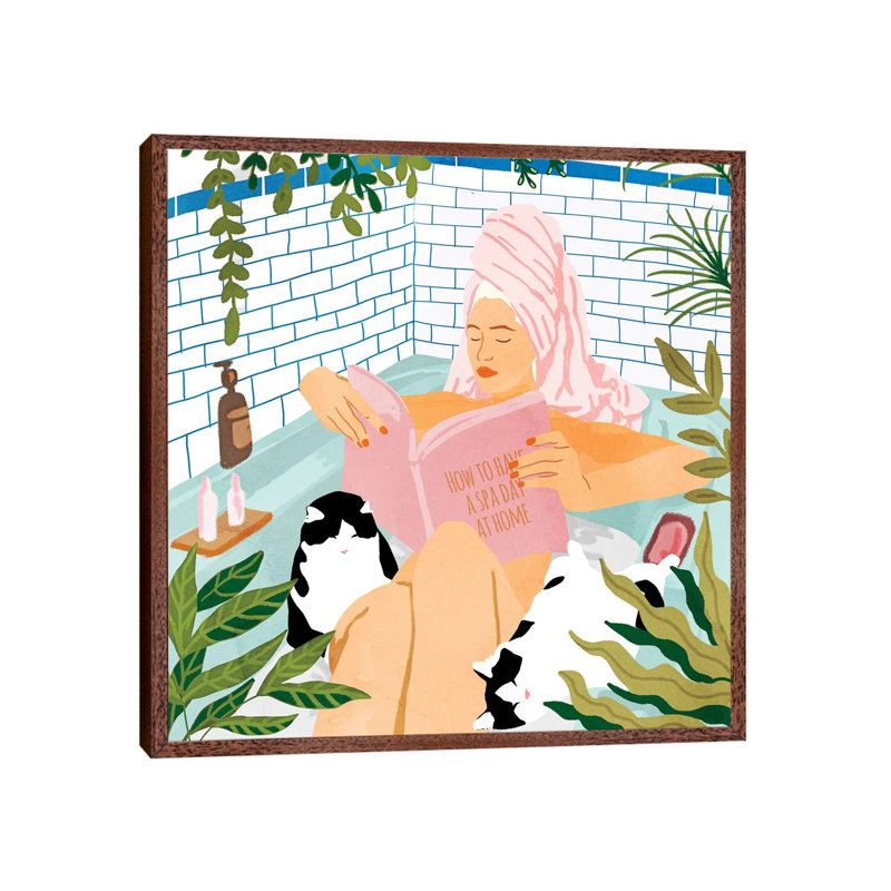 How To Have A Spa Day At Home - Print on Canvas, 93.98 cm H x 93.98 cm W, Classic Brown Wood Framed