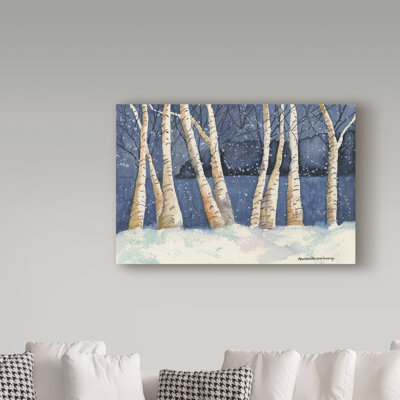 «Birch Snowy Night» par Mattox, reproduction d'aquarelle sur toile tendue