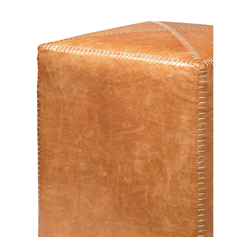 Square Pouf, Buff Leather, Small