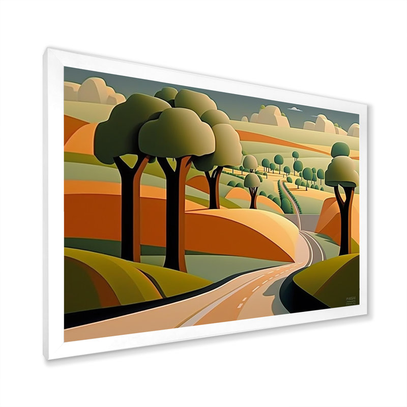 Paysage abstrait de la route vers les montagnes rustiques sur toile, H 34 po x l 44 po x P 1,5 po, Cadre photo blanc