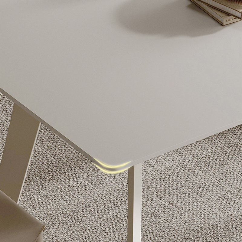 Table de salle à manger blanche et blanche en cristal fritté rectangulaire et acier au carbone