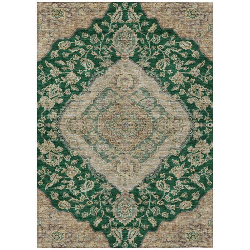 Tapis intérieur / extérieur oriental lavable beige et brun 3 pi x 5 pi Emerald