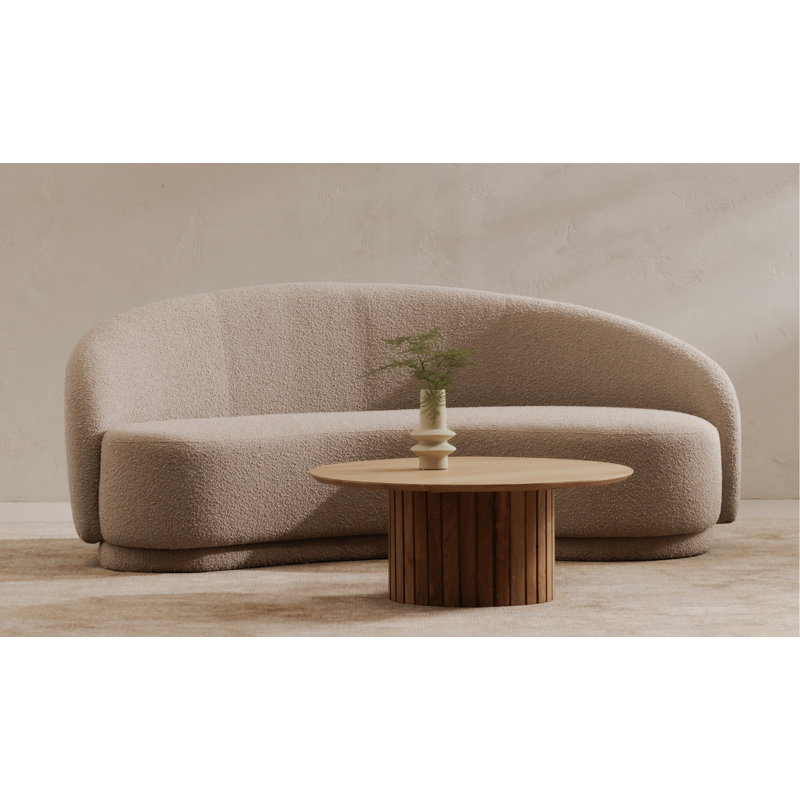82.25" Round Arm Curved Loveseat, Maya Gray Boucle