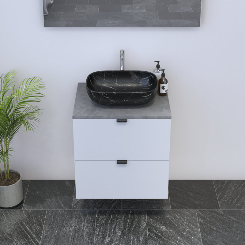 Meuble-lavabo simple 23,6 po avec plateau Kareema, Noir, Béton