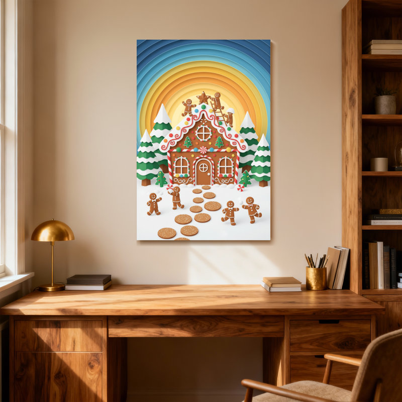 Scène de Noël avec des hommes en pain d'épice, H 30 po x l 20 po