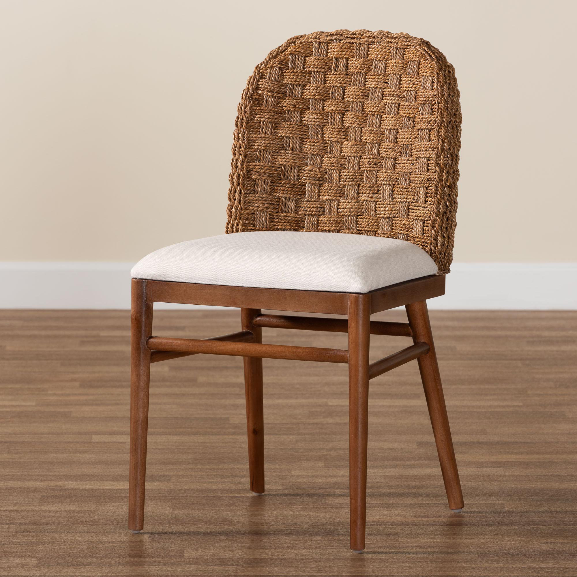 Highland Dunes Aafrin Acacia Wood and Seagrass Side Dining Chair | Wayfair