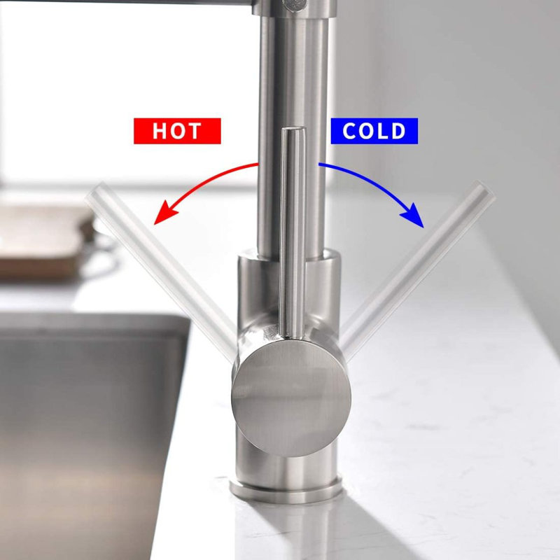 Commercial LED Kitchen Faucet With Pull Down Sprayer, Single Handle Singlaucet