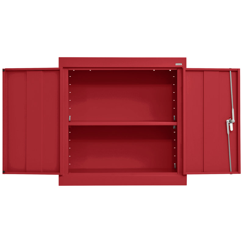 Red Powder-Coated Lockable Office Cabinet with Adjustable Shelves