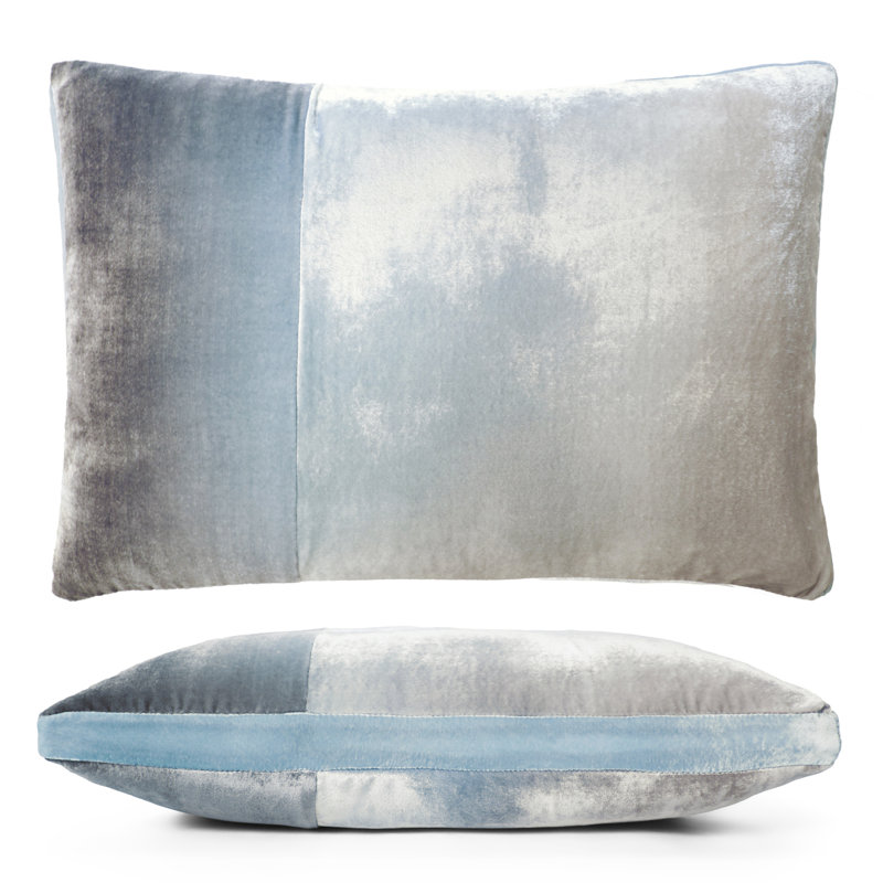 Color Block Lumbar Velvet Pillow Cover & Insert, Robin's Egg
