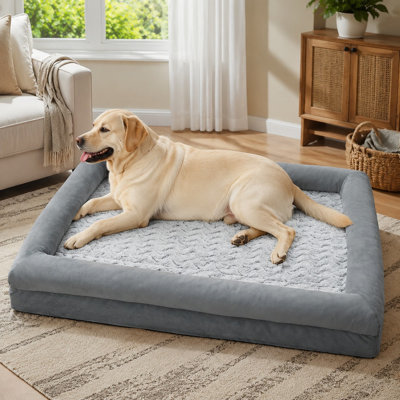 Canapé-lit orthopédique extra-large XL gris de 41 x 28 pouces pour chiens âgés, avec côtés rembourrés et housse imperméable amovible ; ce divan-lit est lavable et conçu pour un sommeil et une détente confortables.