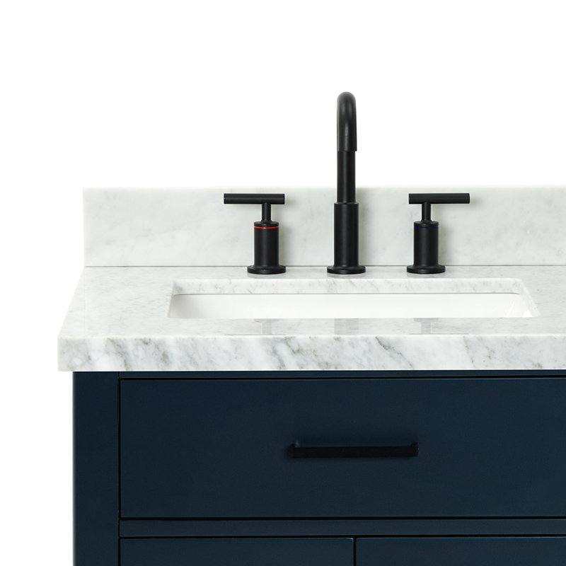 ARIEL HEPBURN 37 IN RIGHT OFFSET RECTANGULAR SINK VANITY 1,5 IN, Midnight Blue, Rectangular, Left
