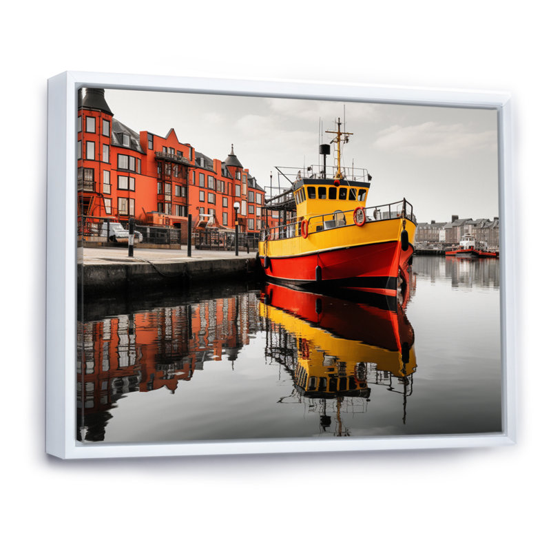 Port Quayside Contrast I sur toile, Cadre flottant blanc, H 24 po x l 32 po